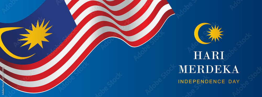 Hari Merdeka, Malaysia Independence day. Waving Malaysia national flag ...