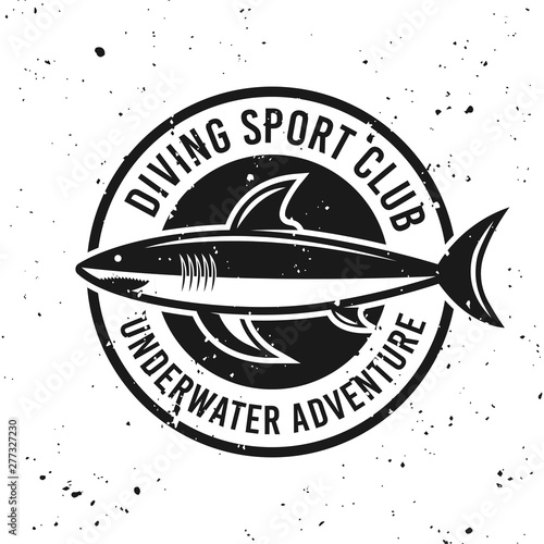 Diving club monochrome round emblem with shark