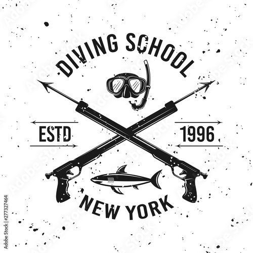 Diving school vector emblem with two spearguns