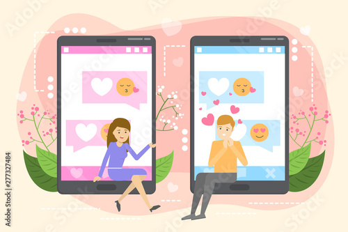 Online dating app. Virtual relationship and love.
