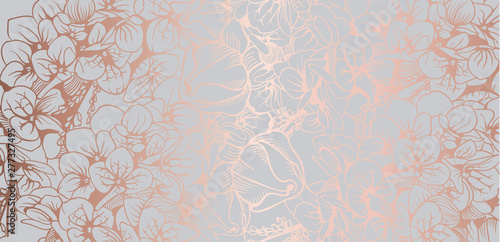 Vintage boho flowers background Vector line art. Golden glossy structure. Hand made designs