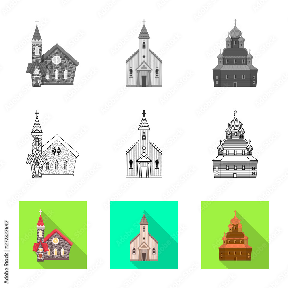 Vector design of cult and temple logo. Set of cult and parish stock vector illustration. Vector design of cult and temple logo. Set of cult and parish stock vector illustration.