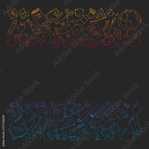 Back to school vector pattern. Education icons for children.