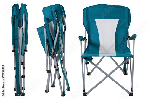 folding chair for camping or fishing, three folding positions, concept, on a white background photo