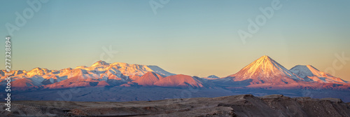 Andes mountain range at sunset, view from Moon Valley in Atacama desert, Chile
