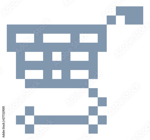 A shopping cart trolley icon in a pixel 8 bit video game art style