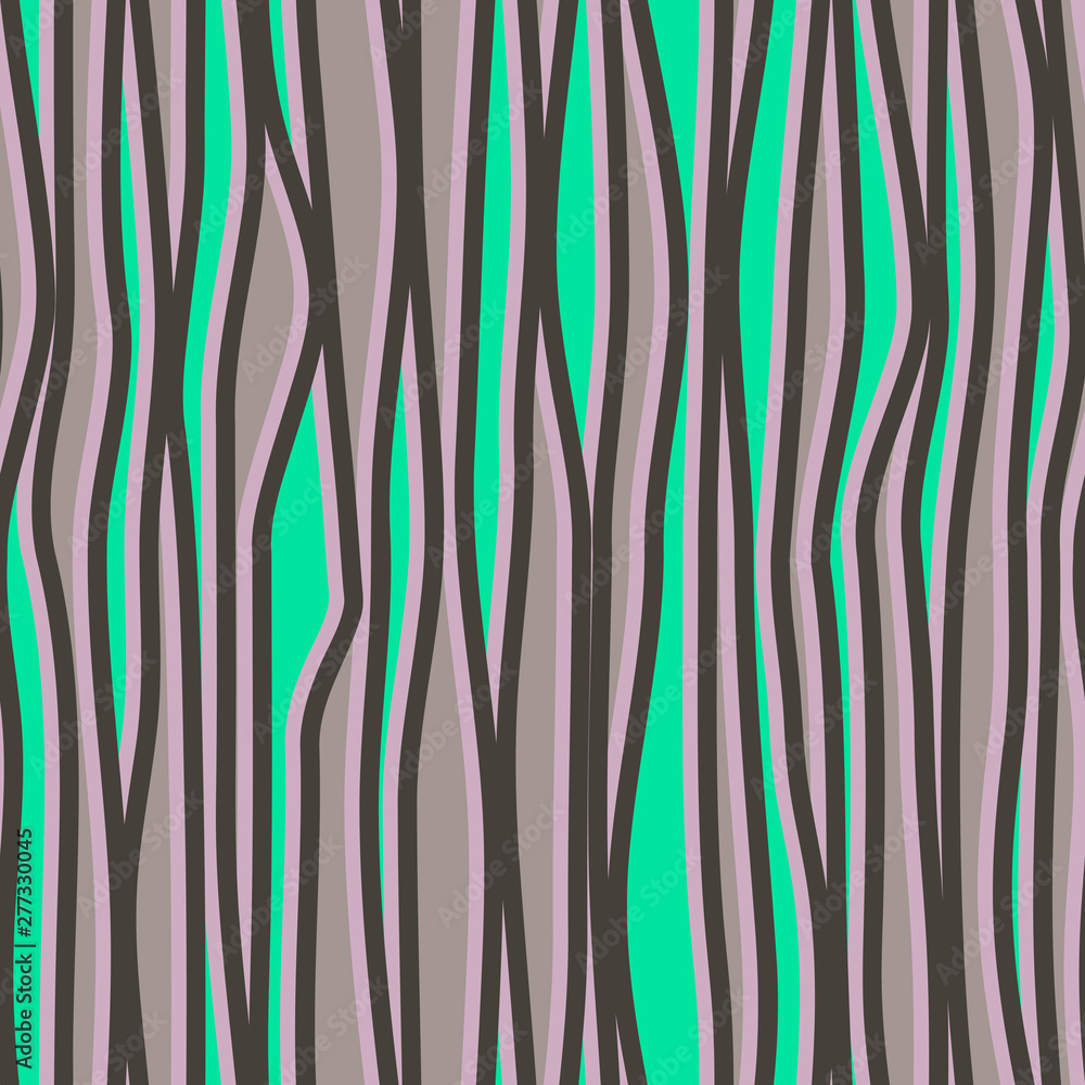 Abstract seamless pattern with vertical curved lines. Background with uneven parallel stripes. Ornament in green and gray colors. Abstract seamless pattern with vertical curved lines. Background with uneven parallel stripes. Ornament in green and gray colors.