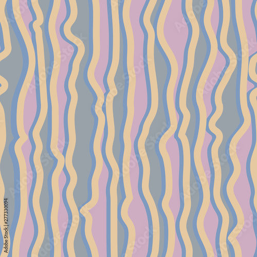 Abstract pattern with vertical curved lines. Background with uneven parallel stripes. Ornament in gray and pink colors.