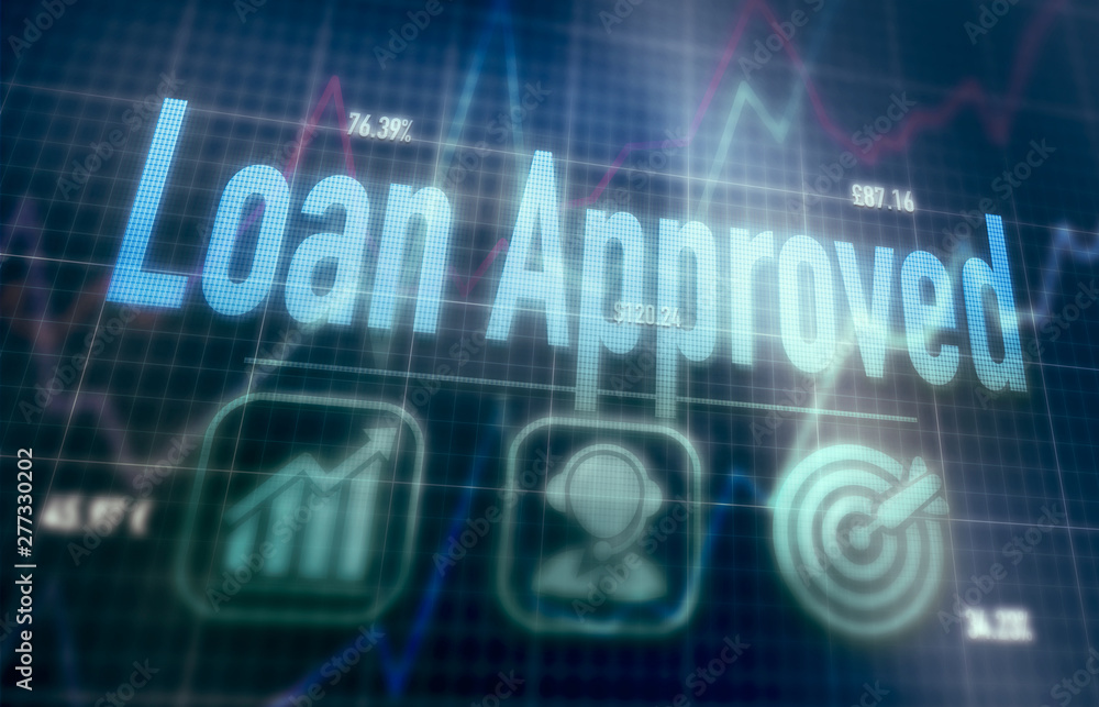 Loan Approved concept on a blue dot matrix computer display. Loan Approved concept on a blue dot matrix computer display.