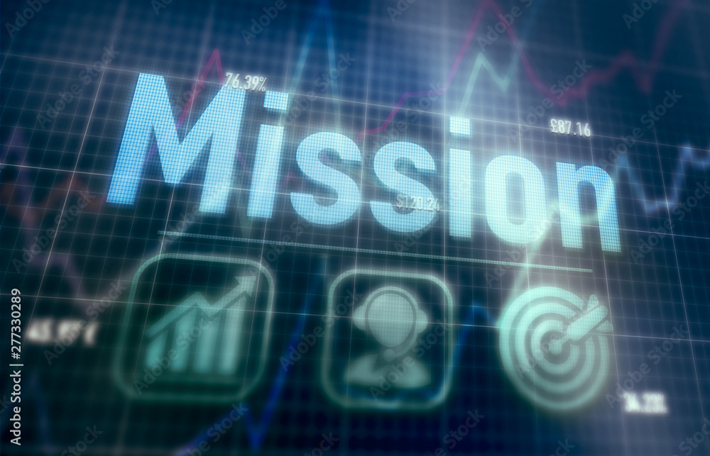 Mission concept on a blue dot matrix computer display. Mission concept on a blue dot matrix computer display.