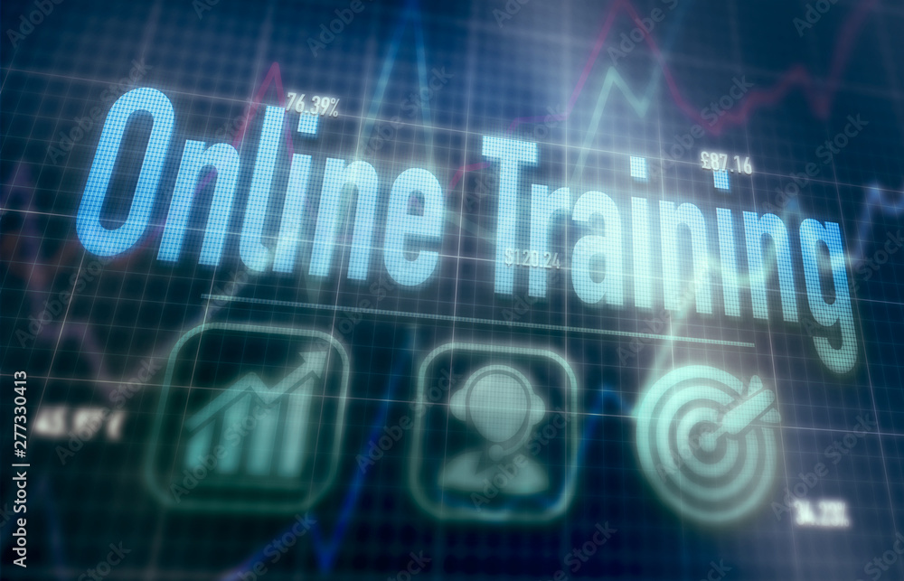 Online Training concept on a blue dot matrix computer display. Online Training concept on a blue dot matrix computer display.