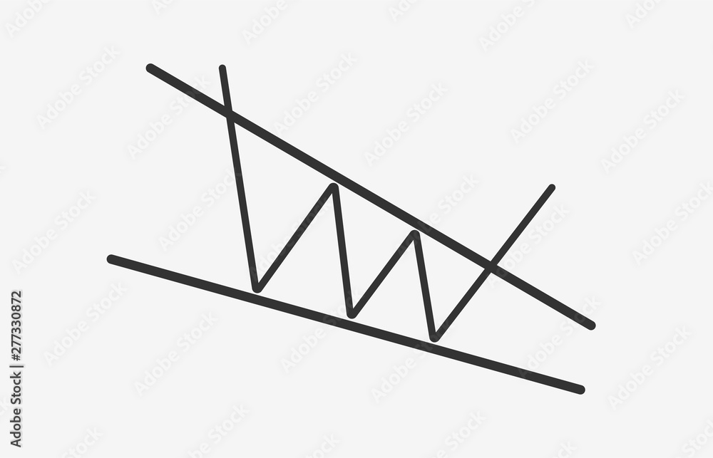 Descending wedge black and white flat vector icon - pattern figure technical analysis. Stock and cryptocurrency exchange graph, forex analytics, trading market chart. Falling bullish wedge breakouts Descending wedge black and white flat vector icon - pattern figure technical analysis. Stock and cryptocurrency exchange graph, forex analytics, trading market chart. Falling bullish wedge breakouts