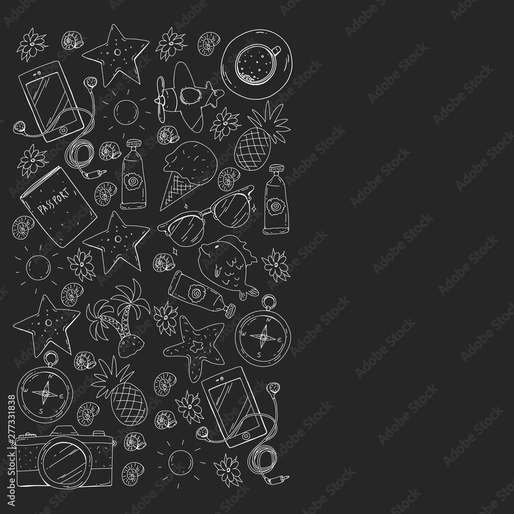 Travel vector pattern. Adventure, beach, tropical design. Travel vector pattern. Adventure, beach, tropical design.