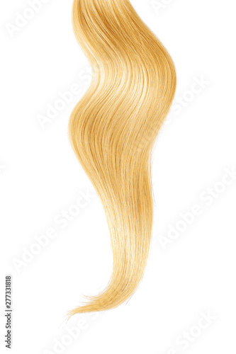 Blond hair isolated on white background. Long ponytail.