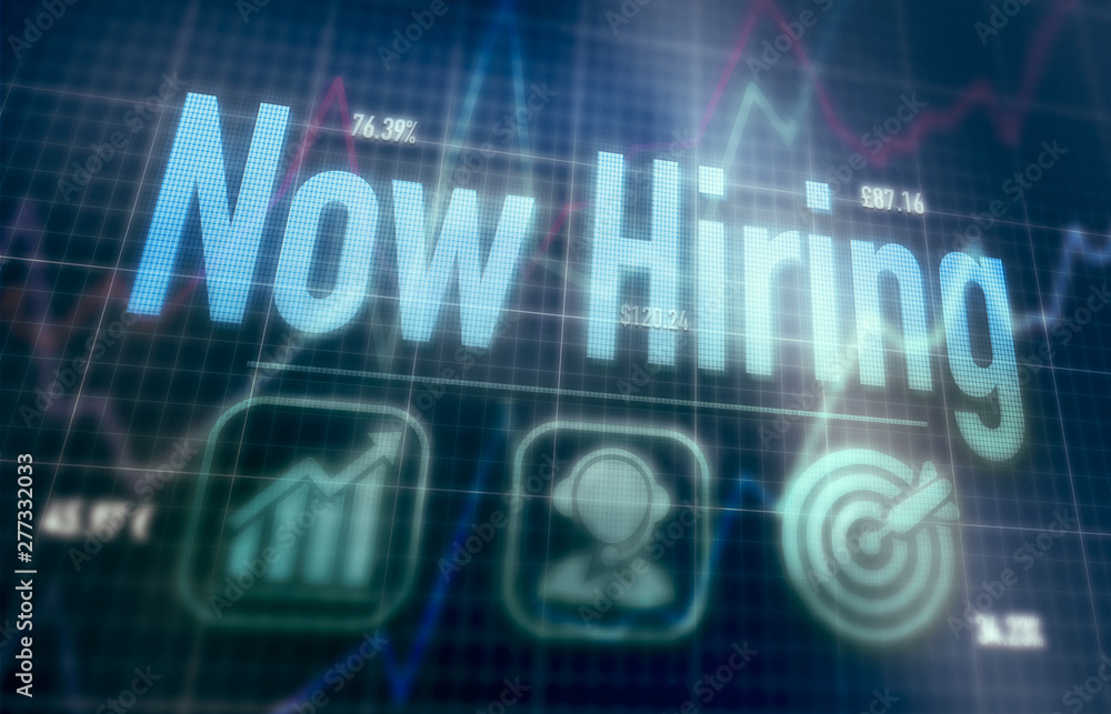 Now Hiring concept on a blue dot matrix computer display. Now Hiring concept on a blue dot matrix computer display.