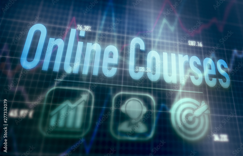 Online Courses concept on a blue dot matrix computer display. Online Courses concept on a blue dot matrix computer display.