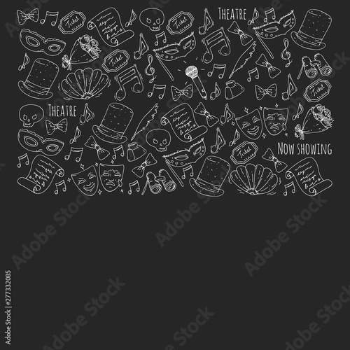 Theatre vector illustration. Entertaiment, cinema, stage, event. Background for banners, posters.