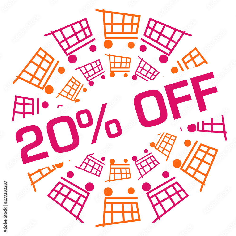 Discount Twenty Percent Off Pink Orange Shopping Cart Circular Badge Style 