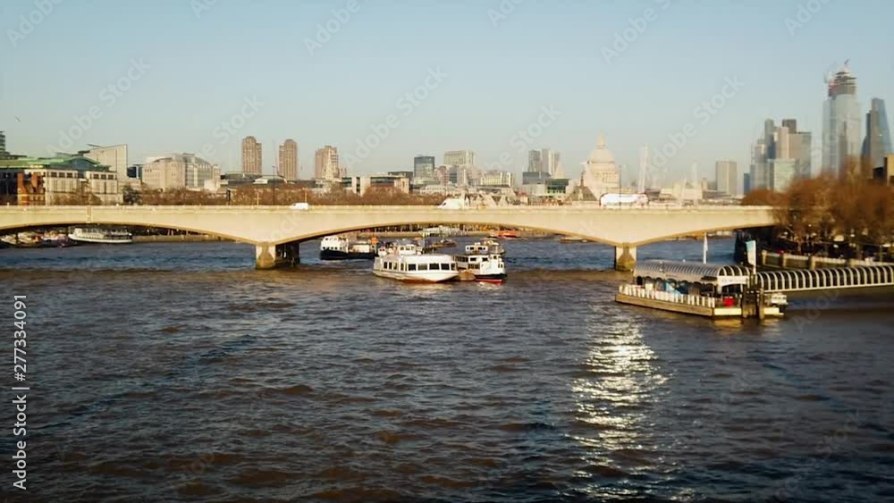 Slow motion shot of Thames, London Bridge and skyscrapers. Slow motion shot of Thames, London Bridge and skyscrapers.