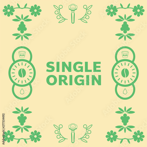 single origin coffee background with coffee badge