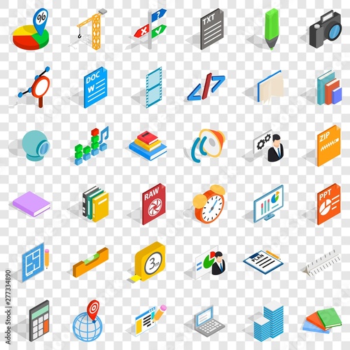 Graphic icons set. Isometric style of 36 graphic vector icons for web for any design
