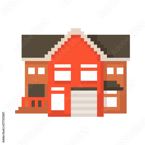 Pixel house isolated on white background. Graphics for games. 8 bit. Vector illustration