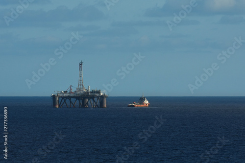 Ocean Platform With Red Boat On Open Ocean, South Africa