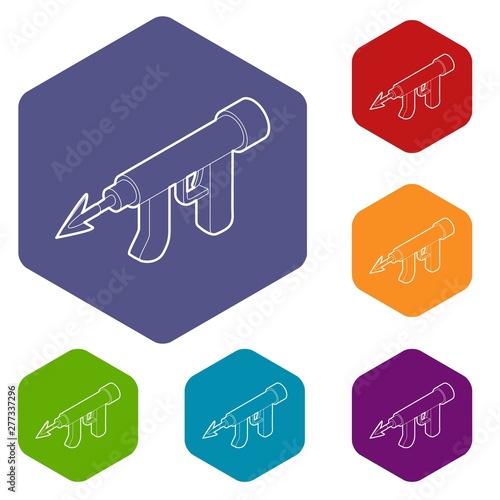 Underwater speargun icons vector colorful hexahedron set collection isolated on white