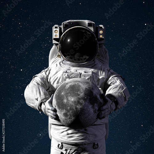 astronaut holding the Moon, world of the solar system
