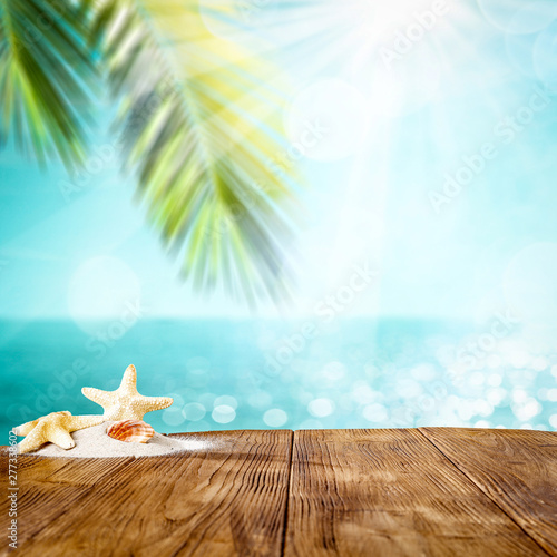Table background of free space for your decoration and summer beach 