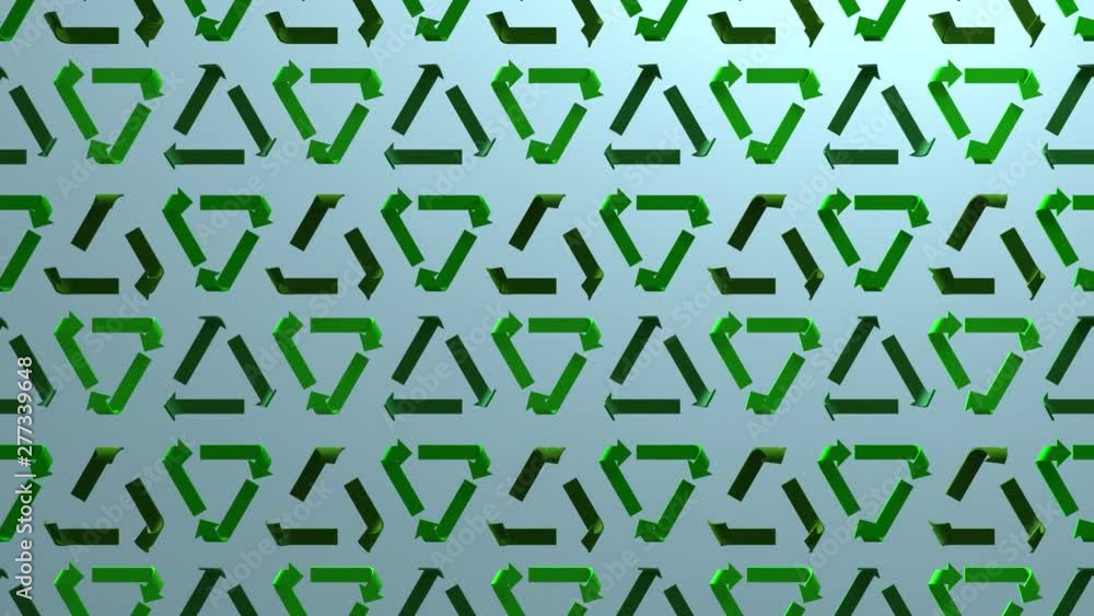 CG animation background of moving recycle signs. Seamless 3D animation loop rendering. Ecology and environment background, motion design for poster, branding, banner, header. CG animation background of moving recycle signs. Seamless 3D animation loop rendering. Ecology and environment background, motion design for poster, branding, banner, header.