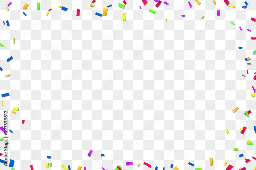 Falling confetti isolated white transparent background. Abstract design element festive party, Christmas holiday, New Year celebration. Bright birthday decoration, paper tinsel. Vector illustration Falling confetti isolated white transparent background. Abstract design element festive party, Christmas holiday, New Year celebration. Bright birthday decoration, paper tinsel. Vector illustration