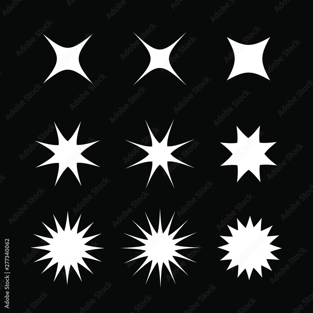 Stars Sparkles symbol set. Party sparks, festive burst or magic sparkle. Stars Sparkles symbol set. Party sparks, festive burst or magic sparkle.