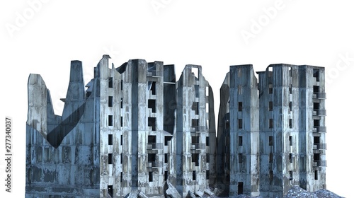 Ruined Buildings Isolated On White 3D Illustration © vik173