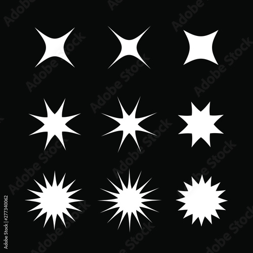 Stars Sparkles symbol set. Party sparks  festive burst or magic sparkle.