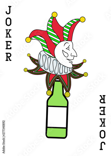 illustration on the theme of alcohol with an  Joker and a green bottle