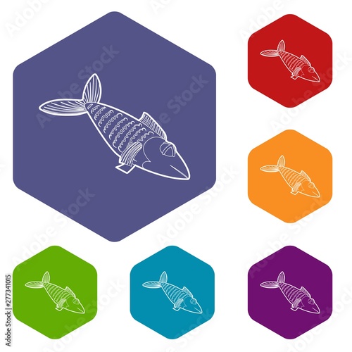 Fish icons vector colorful hexahedron set collection isolated on white