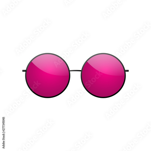 Sunglasses round icon. Pink sun glasses isolated white background. Fashion pink vintage graphic style. Female modern optical beach accessory. Eye summer protection Eyesight symbol Vector illustration