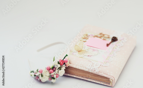 A diary for entries on a white table