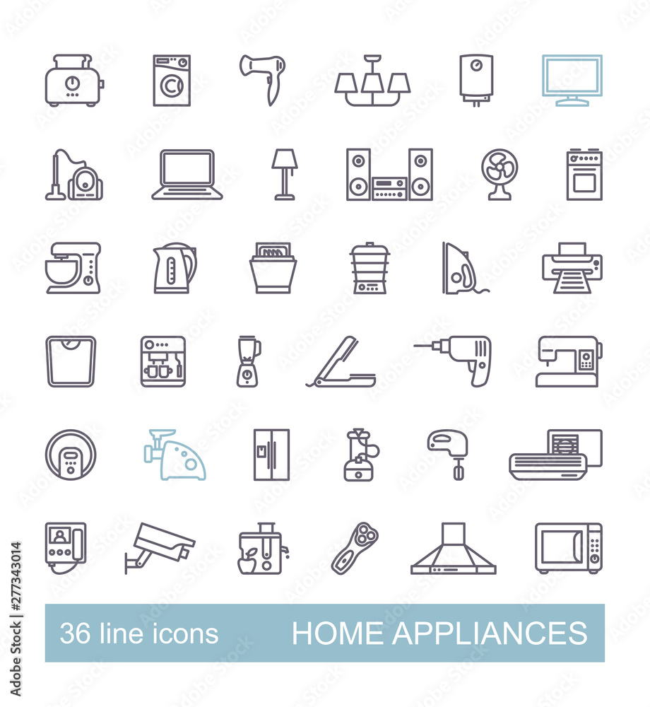 Home appliances linear icon set. Vector illustration Home appliances linear icon set. Vector illustration