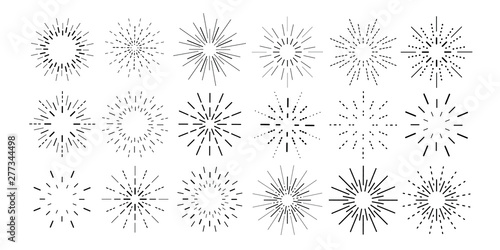 Collection of abstract burst emblems. Outline icon set of happy new year firework