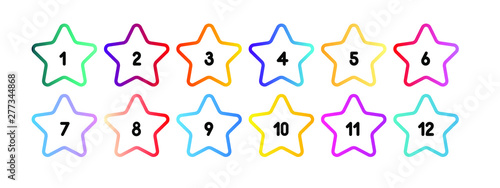 Outline bullet point star number 1 to 12. Web element with modern gradient