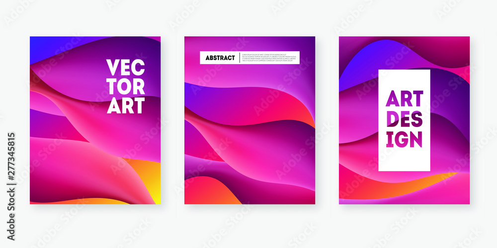 Creative fluid style cover set. Dynamic purple 3D shapes for party, banner, promotion, sale, greeting, ad, web, page, header, landing, social media.