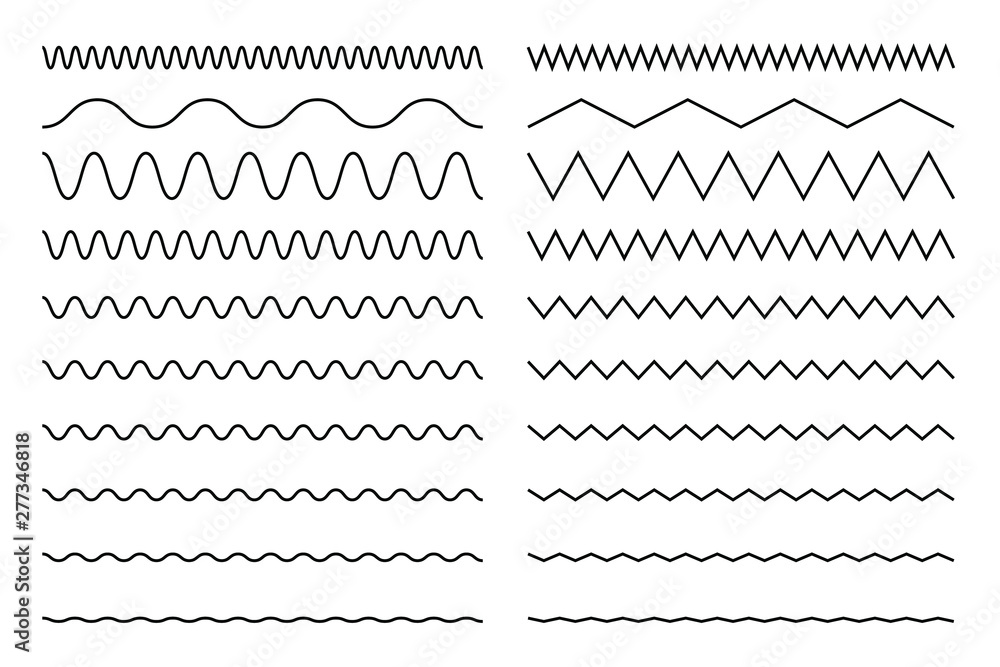 Set of seamless wavy, zigzag. Graphic design elements. Outline sign border element kit. Page Decoration linear icon paper break, book decoration. Set of seamless wavy, zigzag. Graphic design elements. Outline sign border element kit. Page Decoration linear icon paper break, book decoration.