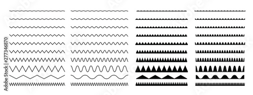 Big collection of seamless wavy lines. Graphic design elements. Outline sign border element kit. Page Decoration linear icon paper break, book decoration. 