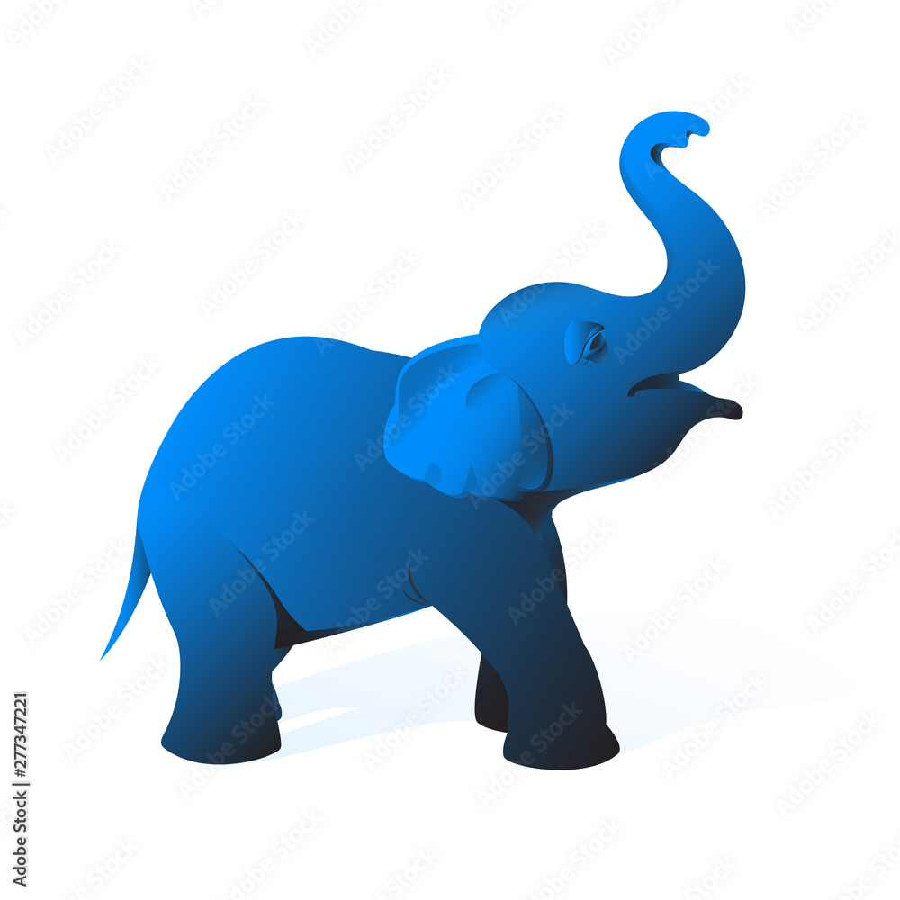 Drawing of a small elephant of blue color on a white background. Drawing of a small elephant of blue color on a white background.