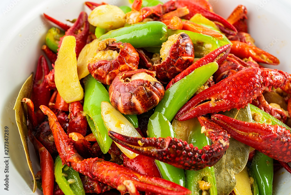 Chinese cuisine delicious green pepper crayfish close-up Chinese cuisine delicious green pepper crayfish close-up