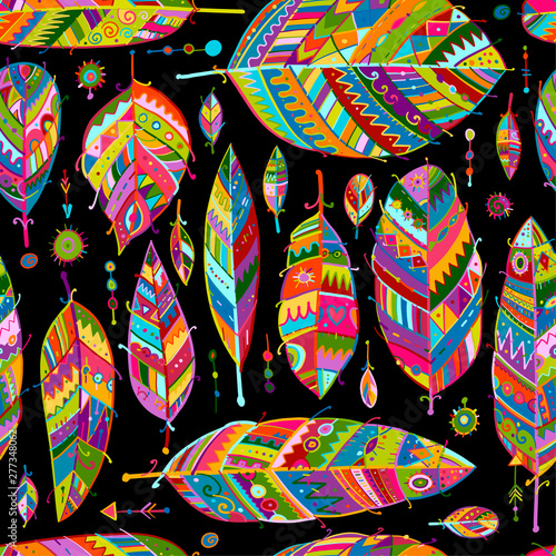 Art feathers collection, seamless pattern for your design