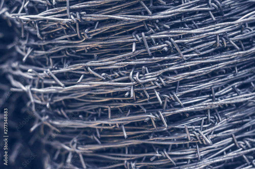 Barbed wire for the fence, wound into a roll Barbed wire for the fence, wound into a roll