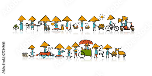 Asian lifestyle, people characters for your design